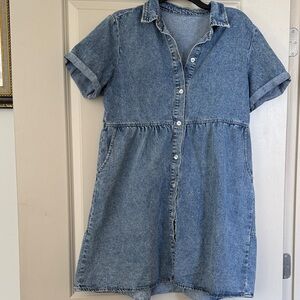 A-Line style Denim Button-Front Dress
